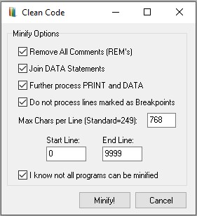 Clean Code (BASIC Minify) window