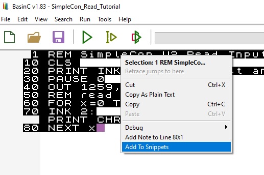 BasinC Snippets window